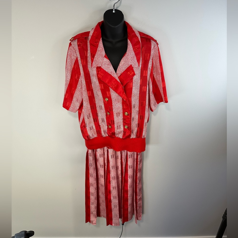Vintage Evanna 2 Piece Skirt Set Striped Polka Dot Red Size 12